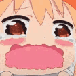 Umaru Doma with a wide-open mouth and large tears streaming down her face.