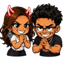 A man and a woman with devil horns smirking and rubbing their hands together in a mischievous manner.