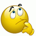 Yellow smiley face with a hand on its chin looking upward in deep thought.