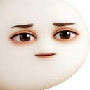 A white blob character with realistic, judgmental human eyes and a flat, unimpressed mouth.