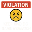 An angry yellow emoji face centered below the word VIOLATION in bold white text on a red background.