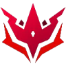 A sharp, jagged red crown or crest symbol centered against a black background.
