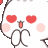 A cute character with large red heart-shaped eyes and a playful expression showing intense love.