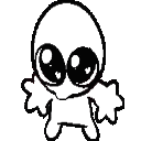 A small white creature with large eyes shown in four stages of being flattened from tall to wide.