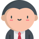 A cartoon businessman with a small smile wearing a grey suit and red tie.