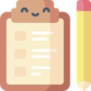 Clipboard with a smiling face and a yellow pencil next to it.