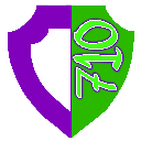 Shield divided vertically into purple and green halves with the number 710 written in green.