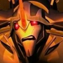 A golden robotic face with glowing red eyes looking confused and distressed.