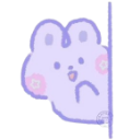 A cute purple bunny peeking from behind a wall with a shy expression.
