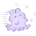A small purple bunny with pink cheeks running quickly with motion lines.