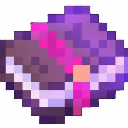 A purple pixel art book with a pink strap and glowing magical aura.