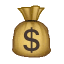 Money bag tied at the top with a large black dollar sign printed on the front.
