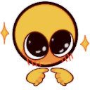 Yellow smiley face with large, glossy eyes and blushing cheeks, touching its index fingers together in a shy gesture.