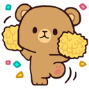 A cute brown bear dancing and cheering with yellow pom-poms.