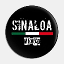 A circular black badge with the word Sinaloa in distressed white text above a horizontal green, white, and red stripe, with …