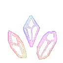 Three stylized rainbow-colored crystals arranged in a cluster with a pixel art aesthetic.