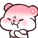 Four cartoon bears with pink-tinted heads and white bodies showing various pouting and annoyed facial expressions.