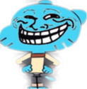 Gumball Watterson with a wide, mischievous troll face expression.