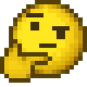 Yellow pixelated face resting its chin on a hand while looking thoughtful.