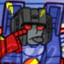 A robot character with red eyes pulls down their eyelid and sticks their tongue out in a teasing gesture.