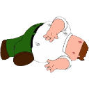 Cartoon man lying face-down on the ground in a pose of total defeat.