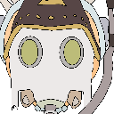 Rat wearing a tactical helmet and gas mask in a pixel art style.