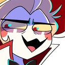 Lucifer Morningstar laughing with a smug, cynical expression and half-closed eyes.