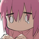 Anime girl with pink hair crying and looking distressed with vertical lines indicating a mental breakdown.