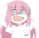 Anime girl with pink hair looking stressed and overwhelmed with her hands on her head.