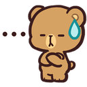 Brown bear with a closed-eye bored expression, a sweat drop on its head, and a thought bubble containing three dots.