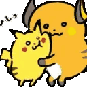 Pikachu hugging a smaller yellow creature in a crude, hand-drawn doodle style.