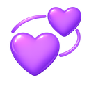 Two glossy purple hearts rotating in a circular motion.