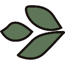 Two stylized green leaves with thick black outlines.