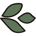 Two stylized green leaves arranged in a simple flat design.