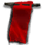 Red banner hanging from a dark pole in a pixel art style.