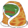 Pepe the Frog crying while wrapped tightly in an orange blanket.
