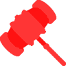 Gavel in bright red with a purple outline.