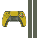 A stylized gold game controller with dark gray accents.
