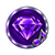 Amethyst gemstone inside a metallic frame with a musical note icon attached.