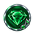 Emerald gemstone set in a circular silver frame with a sparkling effect.