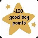 A gold star icon with the text -100 good boy points written in black.