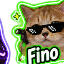 A ginger cat wearing pixelated deal with it sunglasses with the text Fino below it, framed by a glowing green border.