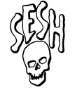 Skull icon with the word SESH written in a dripping, stylized font above it.