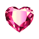 A pink crystal heart rotates smoothly, catching the light with a sparkling effect.