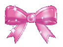 A shiny pink ribbon bow with sparkles and a central gem-like detail.