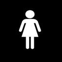 Woman symbol icon in white line art on a black background.