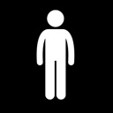 A white stick figure icon standing against a black background.