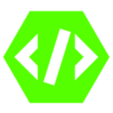 Code brackets inside a green hexagon shape.