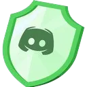 Discord logo inside a green shield shape representing security.