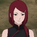 Kushina Uzumaki with a serious and slightly annoyed facial expression.